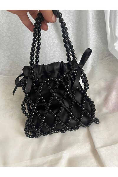 AKHASYA Black Pearl Beaded Handbag