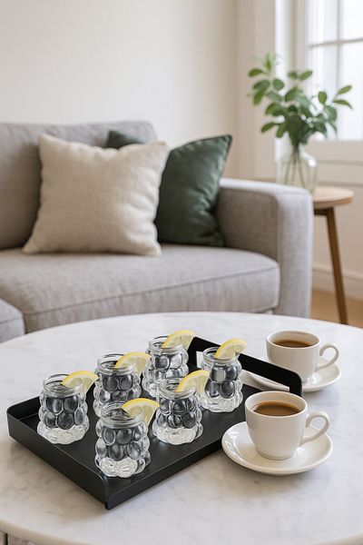 LUMİNA Set of 6 Borosilicate Glass Coffee Side Water Glasses - Mini Size Bead Shaped Grape Model Presentation Glass 60 ml