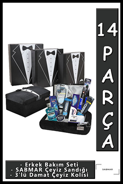 NIVEA Damat Bohçası Erkek Nişan Bohçası 3'lü Çeyiz Kolisi Damat Çeyiz Sandığı Erkek Bakım Seti 9022025