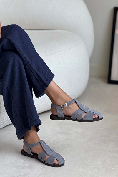 NİŞANTAŞI SHOES Дамски сандали от естествена кожа с катарама и плоска подметка Bird Stone