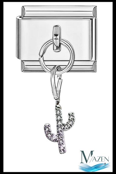 MAZEN Cactus Dangle Italian Bracelet Charm Steel 9 mm Charm