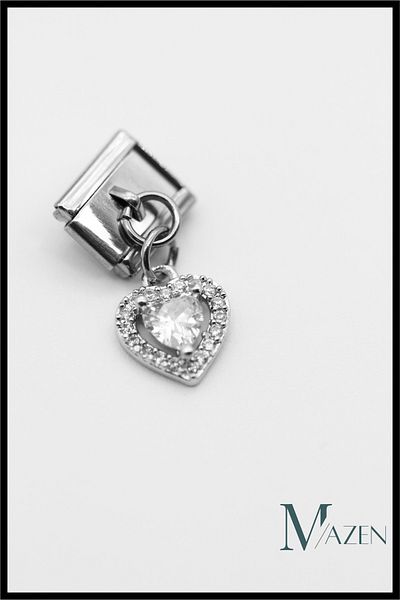 MAZEN Dangle Steel Heart Figured Charm - Italian Bracelet Compatible