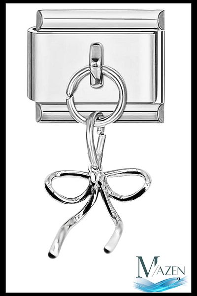 MAZEN 1 Piece Long Bow Dangle Italian Steel Bracelet Charm