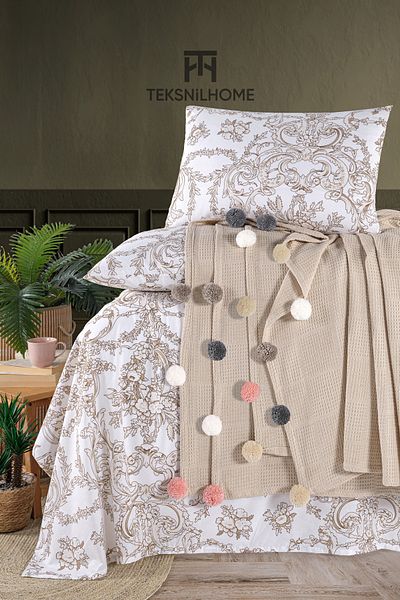 TeksNil Home 100% Cotton Oslo Double Stone Pique Set (Bed Sheet, Pique, Pillow Cover)