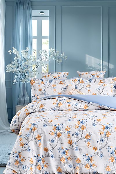 İQON Fitted Sheet Duvet Cover Set Single Branch Blue