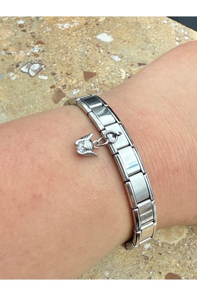 Snartun Zircon Stone Batman Steel Charm and Italian Steel Bracelet Italian Bracelet Steel Charmspecial Boxed