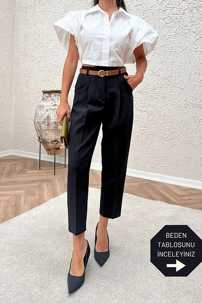 trendalisse Premium Quality Tok Fabric Belted Carrot Trousers
