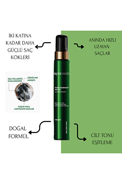ROSE HAİR Rose Hair Saf Biberiye Suyu 100 Ml, Dökülme Karşıtı Ve Hızlı Saç Uz...