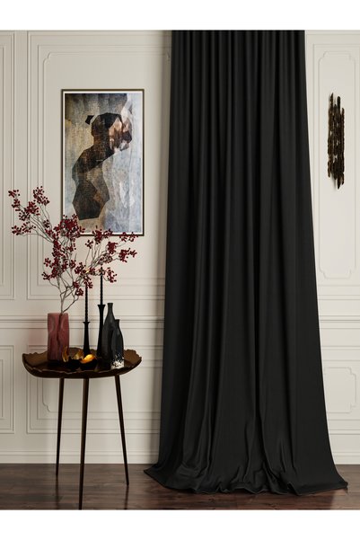 OnyxHome Black Linen Look Double Blackout Blackout Curtain
