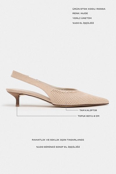 NİŞANTAŞI SHOES Pantofi cu toc de damă Rossa Nude cu detaliu din cauciuc la gleznă