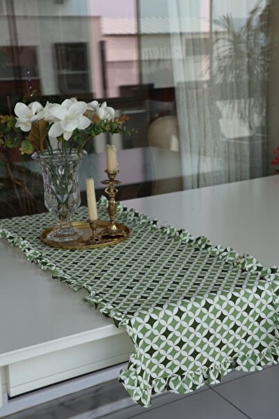 vintagetasarım runner fırfırlı vintage duck keten 40x130cm