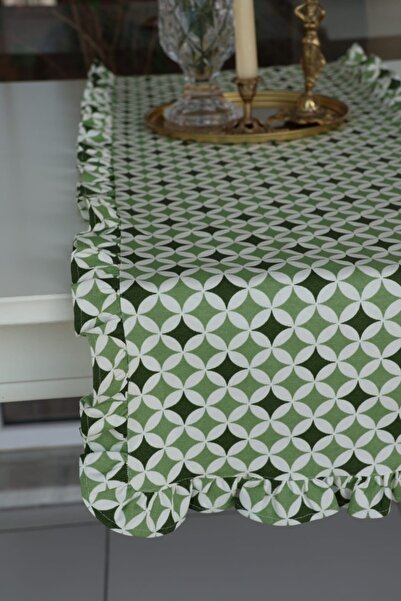 vintagetasarım runner fırfırlı vintage duck keten 40x130cm