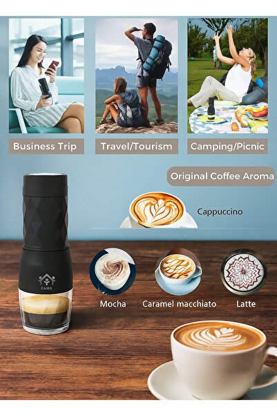 F.A.M.S Portable Espresso Maker 3-in-1 Coffee Powder, Nespresso® & Dolce Gusto® Compatible Capsules, Manual