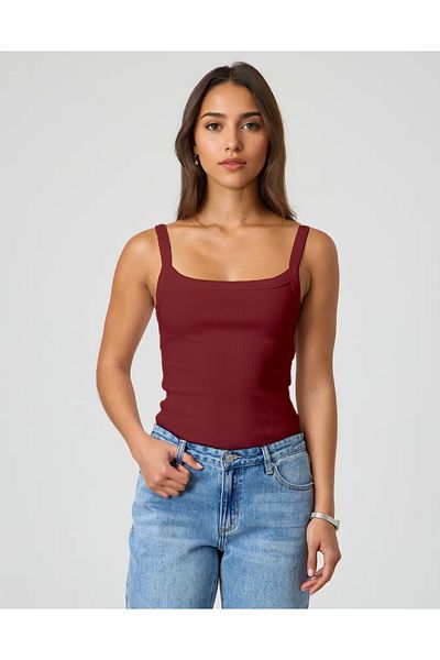 MİO ESTİLO Novelle Thin Strap Ribbed Tank Top