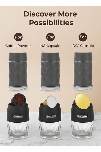 F.A.M.S Portable Espresso Maker 3-in-1 Coffee Powder, Nespresso® & Dolce Gusto® Compatible Capsules, Manual