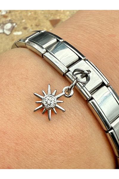 Snartun Zircon Stone Sun Steel Charm and Italian Steel Bracelet I Special Boxed