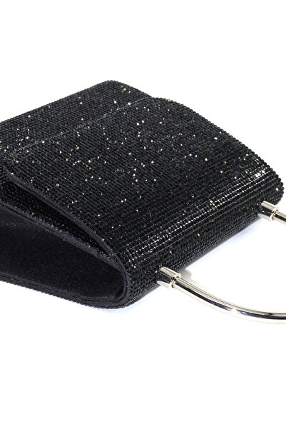 KEEBA حقيبة كلاتش للسهرة بتفاصيل حجر أسود للنساء - لليلة الدعوة