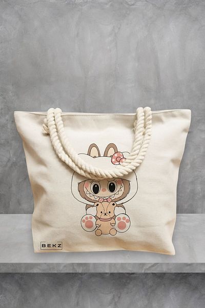 BEKZ Geanta de plaja, model Labubu 6, 40x51 cm, Crem, BEKZ®