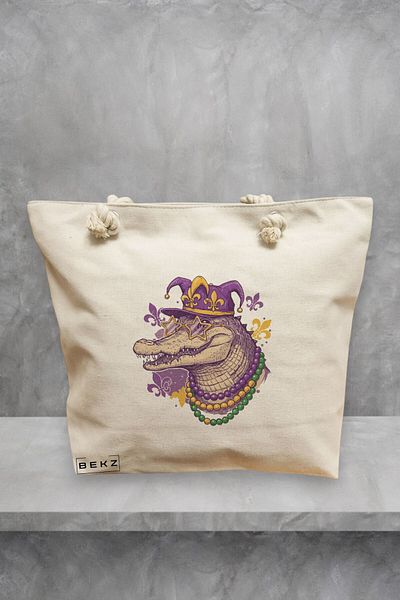 BEKZ Geanta de plaja, model Jazzy Gator, 40x51 cm, Crem, BEKZ®