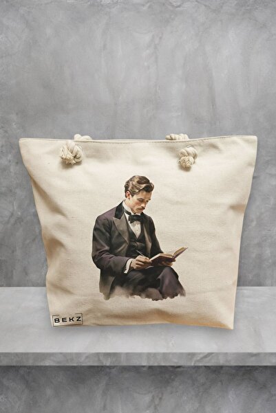 BEKZ Beach Tote Bag, The intellectual model, 40x51 cm, Cream, BEKZ®