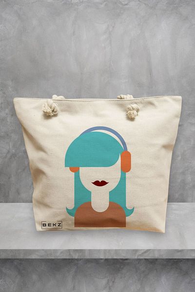 BEKZ Geanta de plaja, model The Music Girl, 40x51 cm, Crem, BEKZ®