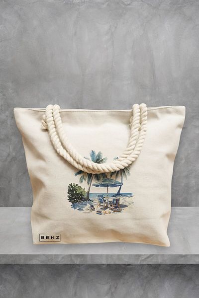 BEKZ Geanta de plaja, model Beach life 3, 40x51 cm, Crem, BEKZ®