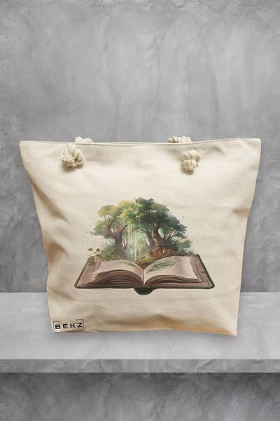 BEKZ Geanta de plaja, model Books in the tropical, 40x51 cm, Crem, BEKZ®