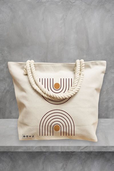 BEKZ Geanta de plaja, model Sunshine Arches, 40x51 cm, Crem, BEKZ®