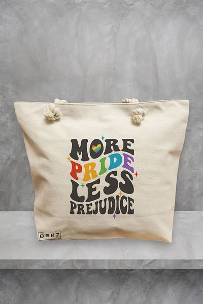 BEKZ Geanta de plaja, model More pride less prejudice, 40x51 cm, Crem, BEKZ®