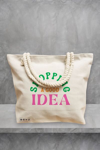 BEKZ Geanta de plaja, model Shopping is always a good idea, 40x51 cm, Crem, BEKZ®