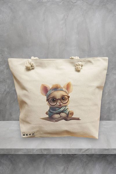 BEKZ Geanta de plaja, model Reading puppy 30, 40x51 cm, Crem, BEKZ®