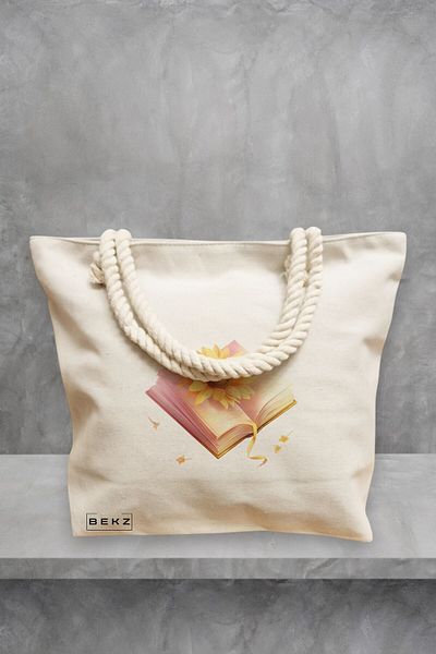 BEKZ Geanta de plaja, model Books 46, 40x51 cm, Crem, BEKZ®