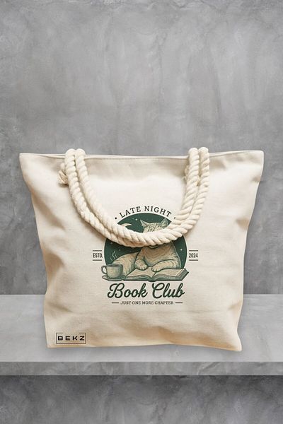 BEKZ Geanta de plaja, model Late night book club, 40x51 cm, Crem, BEKZ®