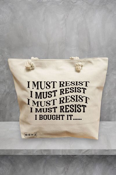 BEKZ Geanta de plaja, model I must restist, 40x51 cm, Crem, BEKZ®