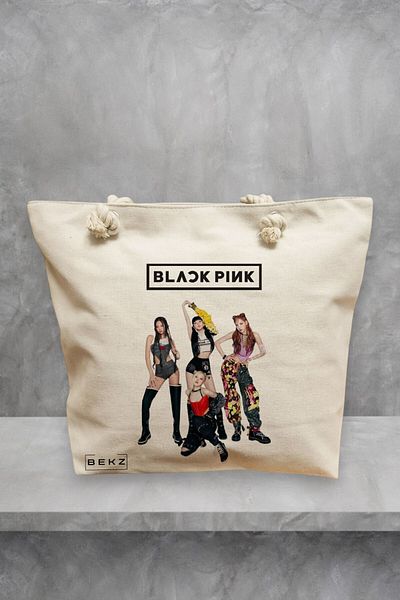 BEKZ Geanta de plaja, model Blackpink 5, 40x51 cm, Crem, BEKZ®