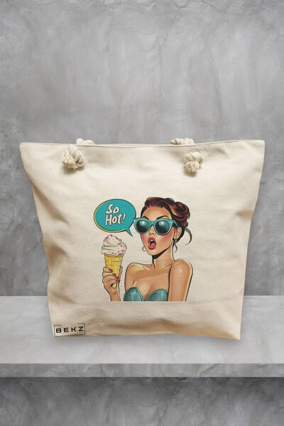 BEKZ Τσάντα θαλάσσης, μοντέλο Sip and Style 4, 40x51 cm, Κρεμ, BEKZ®