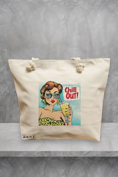 BEKZ Geanta de plaja, model Chill out, 40x51 cm, Crem, BEKZ®