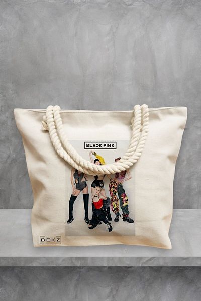 BEKZ Geanta de plaja, model Blackpink 4, 40x51 cm, Crem, BEKZ®
