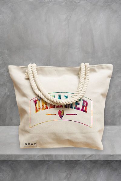 BEKZ Geanta de plaja, model Dreamer, 40x51 cm, Crem, BEKZ®