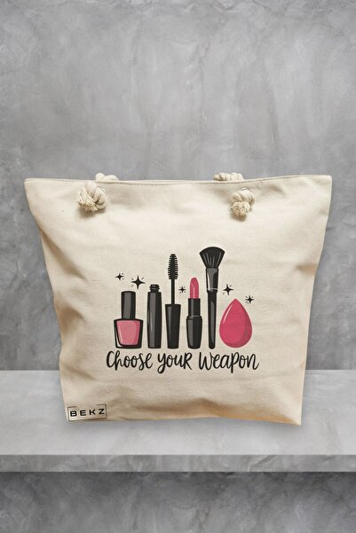 BEKZ Τσάντα θαλάσσης, μοντέλο Choose your weapon ladies, 40x51 cm, Κρεμ, BEKZ®