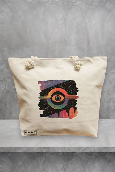 BEKZ Geanta de plaja, model Celestial Eye 15, 40x51 cm, Crem, BEKZ®