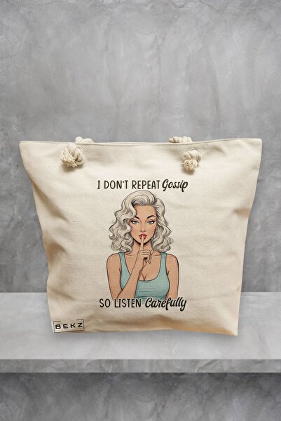 BEKZ Geanta de plaja, model I don’t repeat Gossip so listen Carefully, 40x51 ...