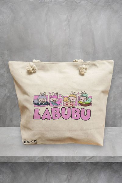 BEKZ Geanta de plaja, model Labubu 4, 40x51 cm, Crem, BEKZ®