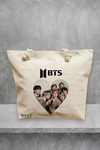 BEKZ Geanta de plaja, model BTS Army 10, 40x51 cm, Crem, BEKZ®