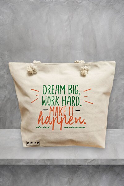 BEKZ Τσάντα θαλάσσης, μοντέλο Dream Big, Work Hard, Make it Happen, 40x51 εκ....