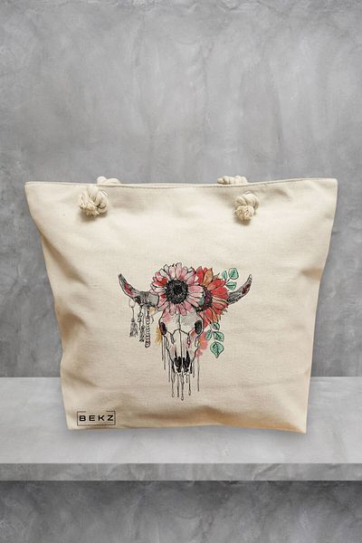 BEKZ Geanta de plaja, Cu Design Floral, 40x51 cm, Crem, BEKZ®
