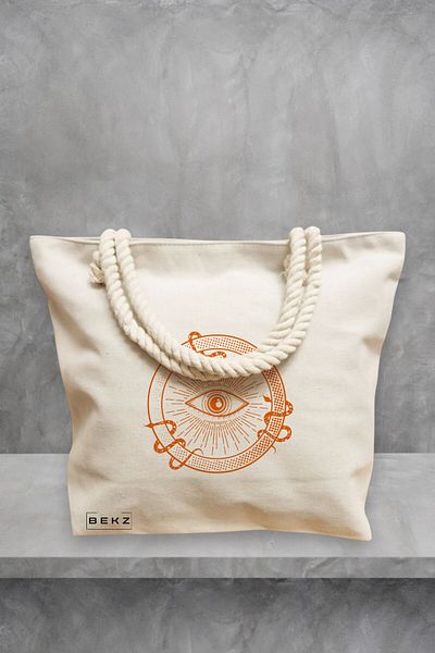 BEKZ Geanta de plaja, model Mystic Eye, 40x51 cm, Crem, BEKZ®