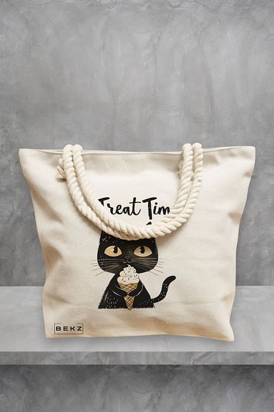 BEKZ Geanta de plaja, model Treat time, 40x51 cm, Crem, BEKZ®
