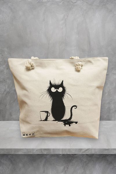 BEKZ Geanta de plaja, model Disaster in the cup, 40x51 cm, Crem, BEKZ®