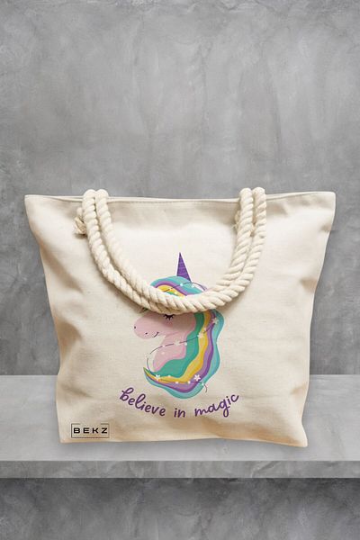 BEKZ Geanta de plaja, model Believe in Magic, 40x51 cm, Crem, BEKZ®